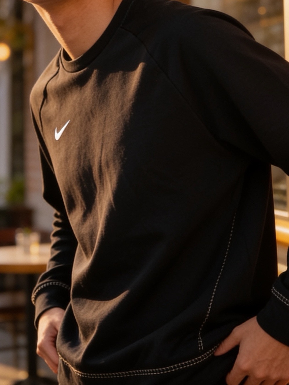 Nike | Women’s Black Crewneck Sweatshirt with White Swoosh | L